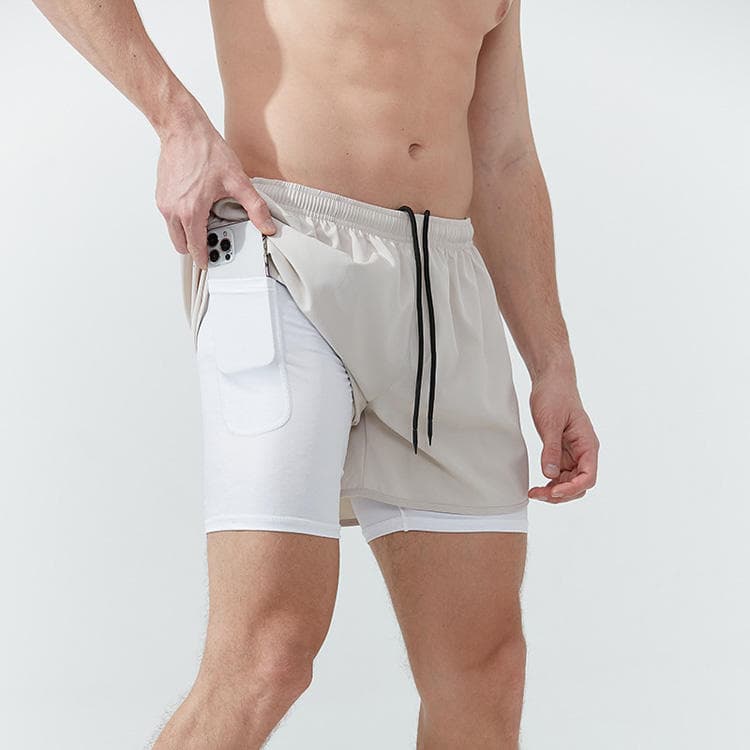 Wenshuo Double Layer Athletic Shorts Drawstring Pocket Pants Quick-drying and Breathable Pants Factory Direct