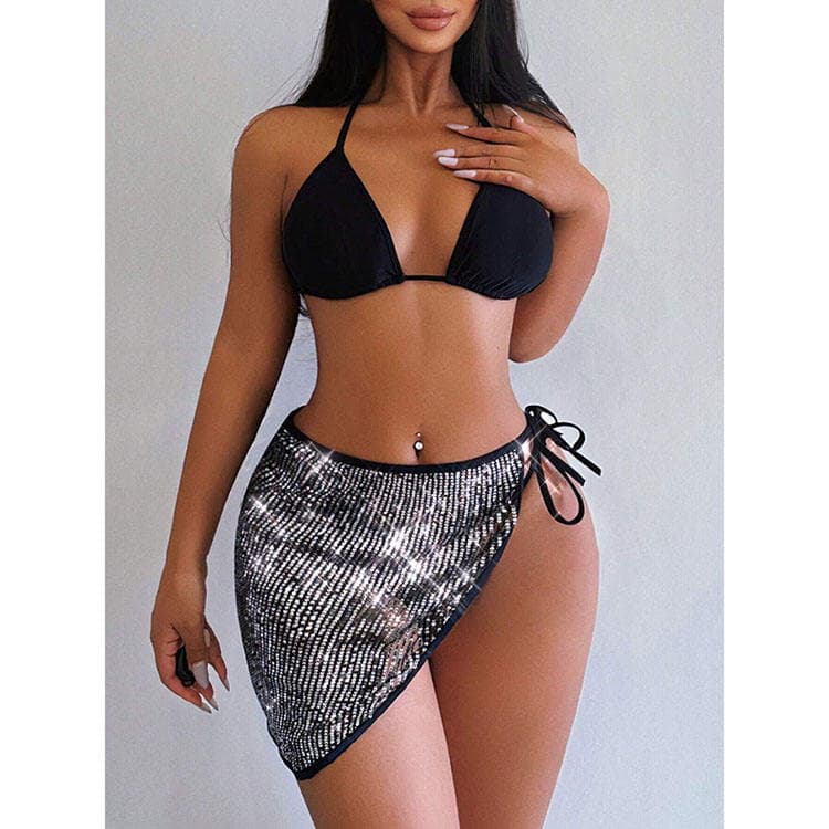2024 New Sexy Sequined Swimsuit Hawaiian Women Bikini Three Piece Set