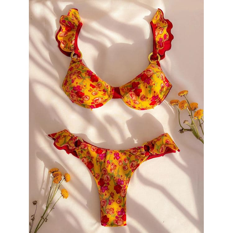 Customized Vintage Printed Swimsuit Elegant Floral Printed Bikini Push up Brazilian Swimsuit