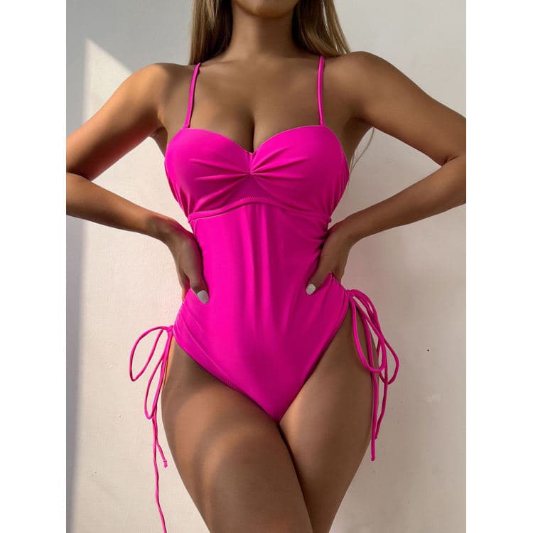 Russia Hot Sale Bikini High Cut Swimsuit Solid Color Sexy Push up Swimsuit Back Hollow Bikini