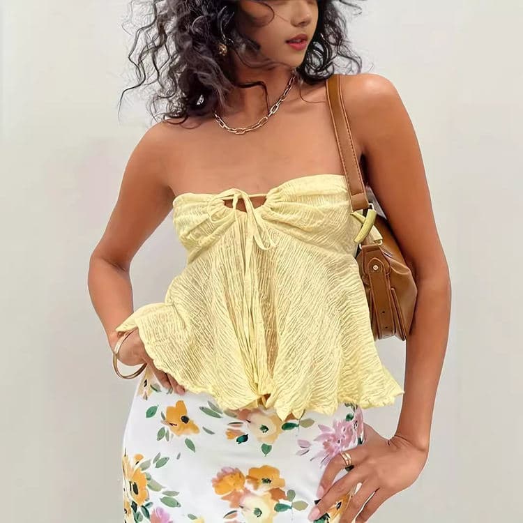 Wholesale Summer One Shoulder Vest Solid Color Short Vest Sexy Strapless Shirt Top for Women