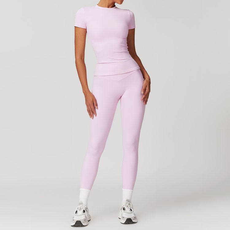 Women Sanded Simple Solid Color Tight Fitting Slim Sweat Absorbent and Deodorant Yoga Clothing Two Piece Set