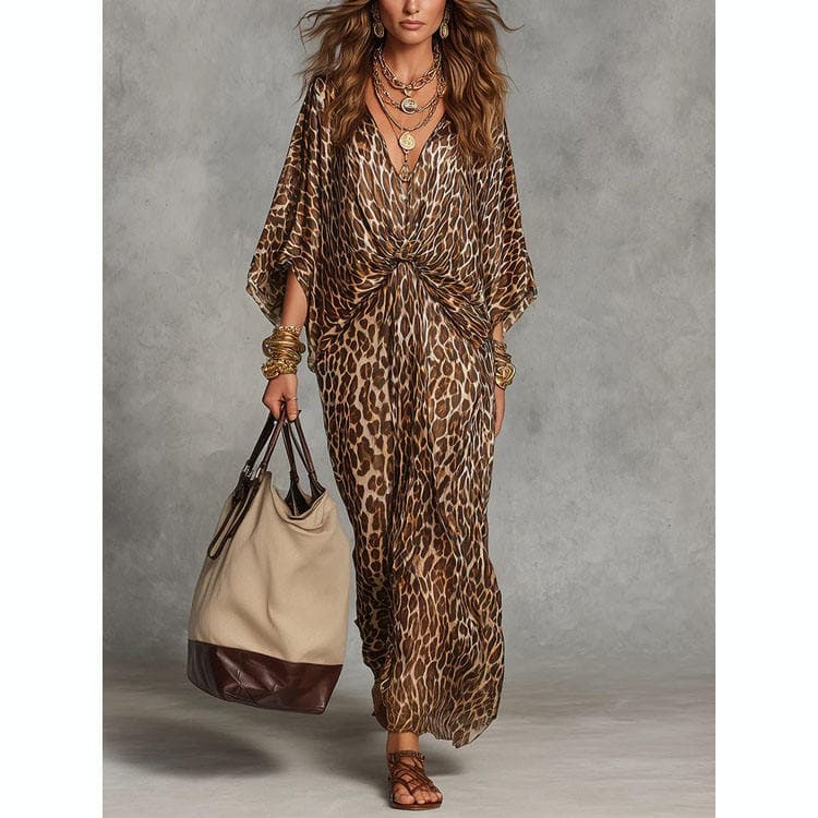 Wenshuo Leopard Print Casual Dress Wholesale Mesh Breathable Dress Custom logo Fashion Long Dress Factory Directly