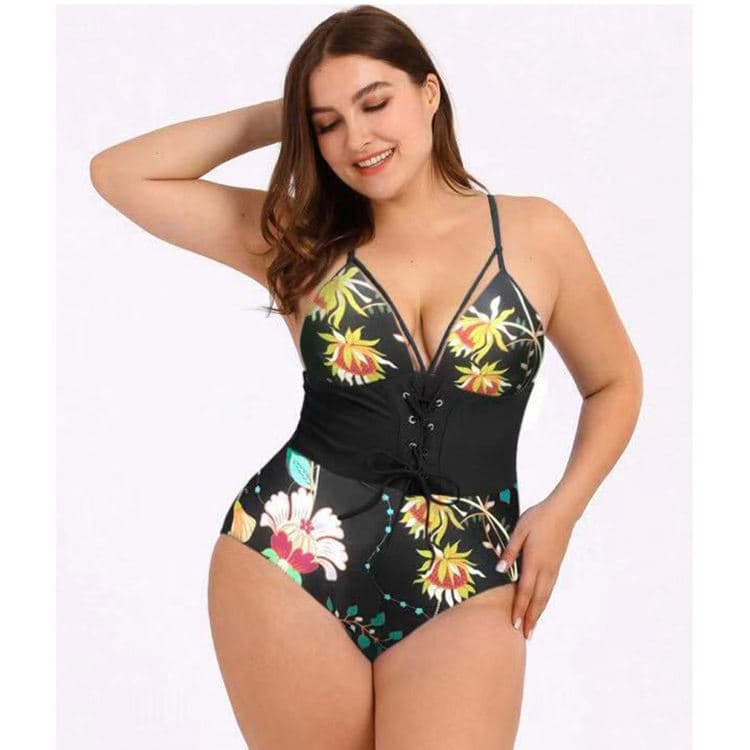 New Bikini Print Black Plus Size Swimsuit Women Ali Express Swimwear Wholesale