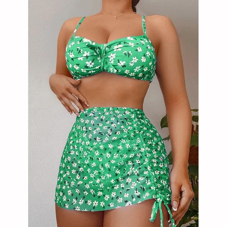 Hot Sale Sexy Swimwear 2023 Mesh Print Three Piece Beachwear Bathing Suits for Women