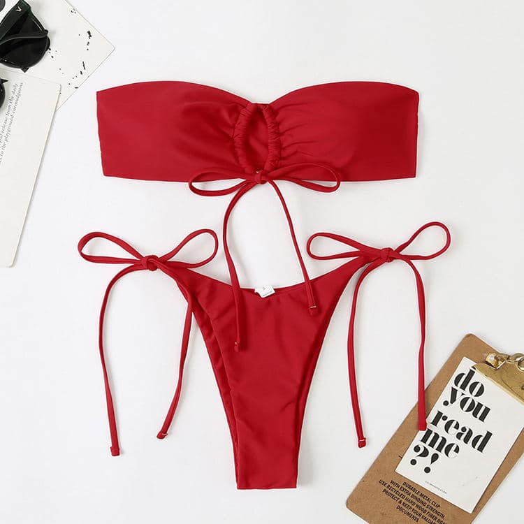 Reversible Bikini One Shoulder Ribbon Bow Elegant 2 Pcs Bikini  Sexy Bathing Underwear& Swimsuit