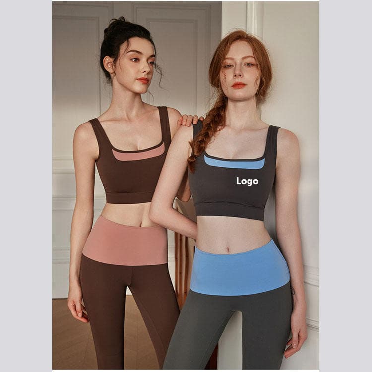 75 Nylon 25 Spandex Fashion Girl Running Workout Set Block Color Shockproof Bra and Flare Legging 2 Piece Yoga Set