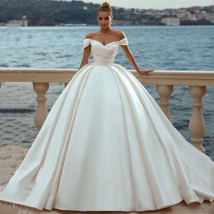 Wenshuo Off Shoulder Satin Wedding Dress 2026 New Style High Quality Wedding Dress for Bride Slim Elegant Wedding Dress