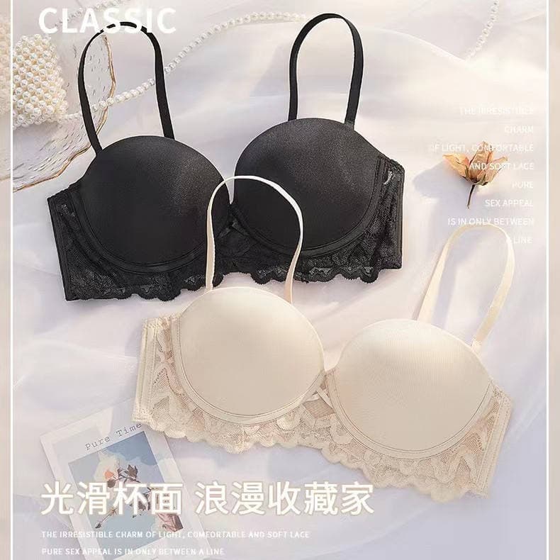 New Sexy Thin Bra Big U Glossy Beautiful Back Lace Underwear Women Push up Bra Underwear Set