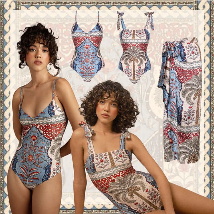 Vintage Elegant Vacation Style 2024 Swimsuit Set New Design Summer Beach Set V Neck Sexy Bikini