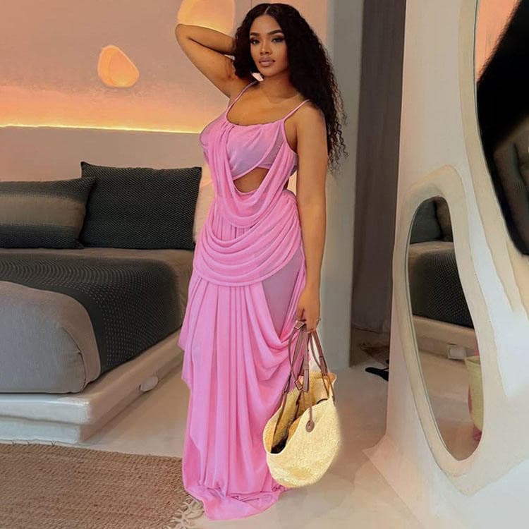 Wenshuo Hollow Maxi Dress Wholesale Sexy slip Dress Custom logo Solid Color Dress Factory Directly
