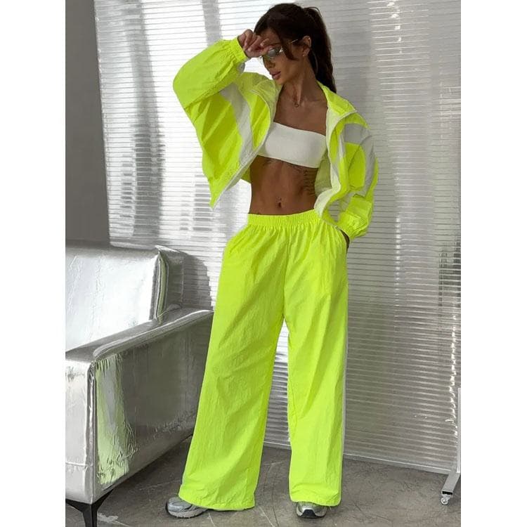 Wenshuo Long Sleeve Color Block Athletic Set Zip up and Pants Set Women Sport Set High Quality Women 2piece Set