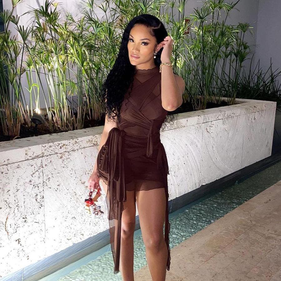 Mesh Sleeveless Dress Wholesale Fashion Bandage Short Skirt Manufacturer Pure Color Soft Dress Factory Directly