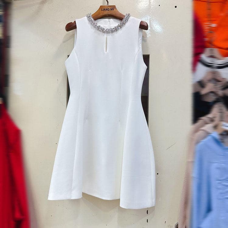 Wenshuo Casual Solid Color Dress Wholesale Sleeveless Short Dress Custom logo High Quality Dress Factory Directly