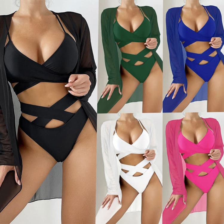 Custom Hollow Out Bikini Set Swimsuit Factory Cheap High Quality Swimsuit Three Piece Suit With Cover