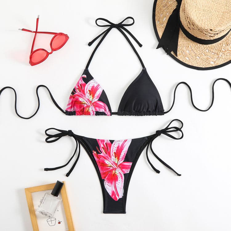 Custom Floral Print Backless Sexy 2 Piece Bikini Swimsuit Factory Hot Sale Summer Bathing Wear