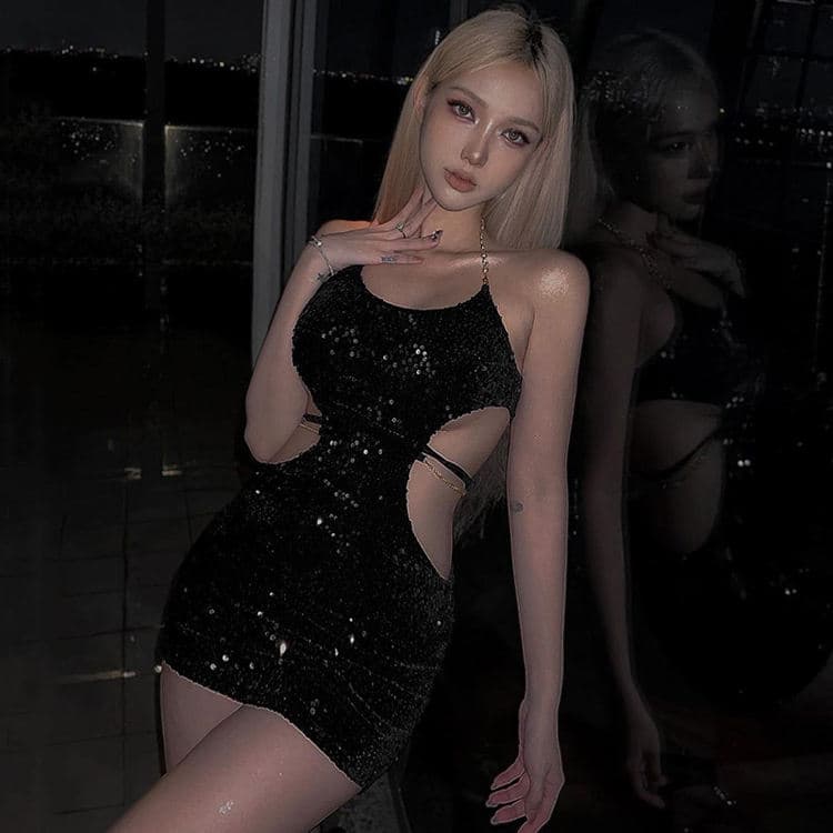 New Chain Waist Tie Dresses Sexy Nightclub Shiny Hip Wrap Dresses