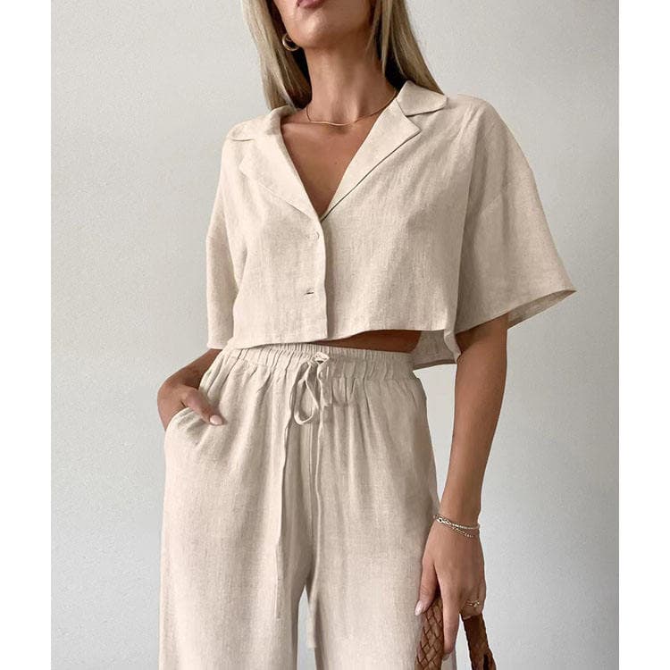Loose Outfits 2024 New Fashion Loungewear Short Sleeve Wide Leg Pant Set Women Two Piece Sets
