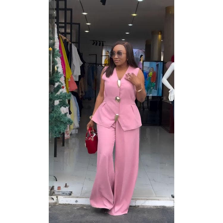 Wenshuo 2026 Plus Size New Style Casual Commuter Set Drawstring Trousers and Sleeveless Vest Two Piece Set Women Solid Color Set