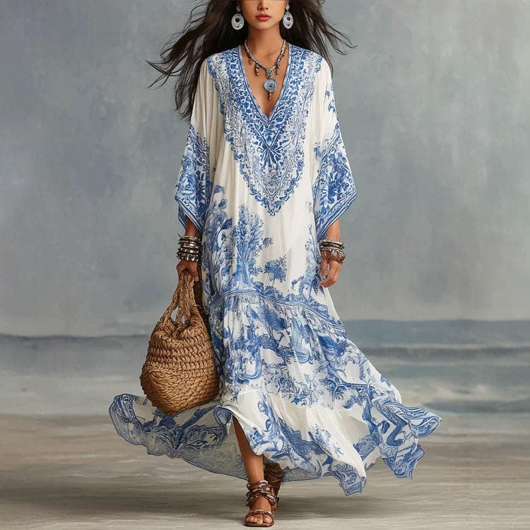 Wenshuo Fashion Printed Loose Dress Wholesale Long Sleeve Casual Dress Custom logo Summer Maxi Dress Factory Directly