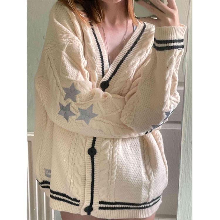 New Knitted Embroidered Cardigan Loose Casual Sweater Coat