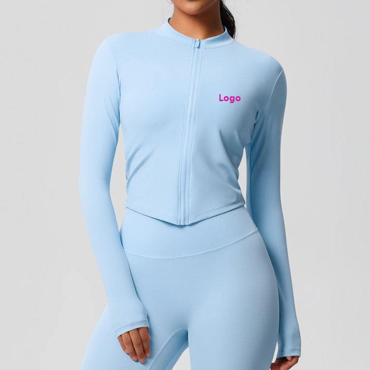 80 Nylon 20 Spandex Brushed Compression Running Jacket Quick Dry Long Sleeve Zipper Yoga Fitness Jacket