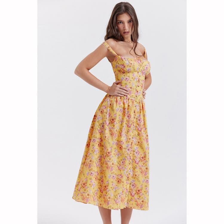 2023 New Spring and Summer Womens Sling Dress Small Floral Print Dress