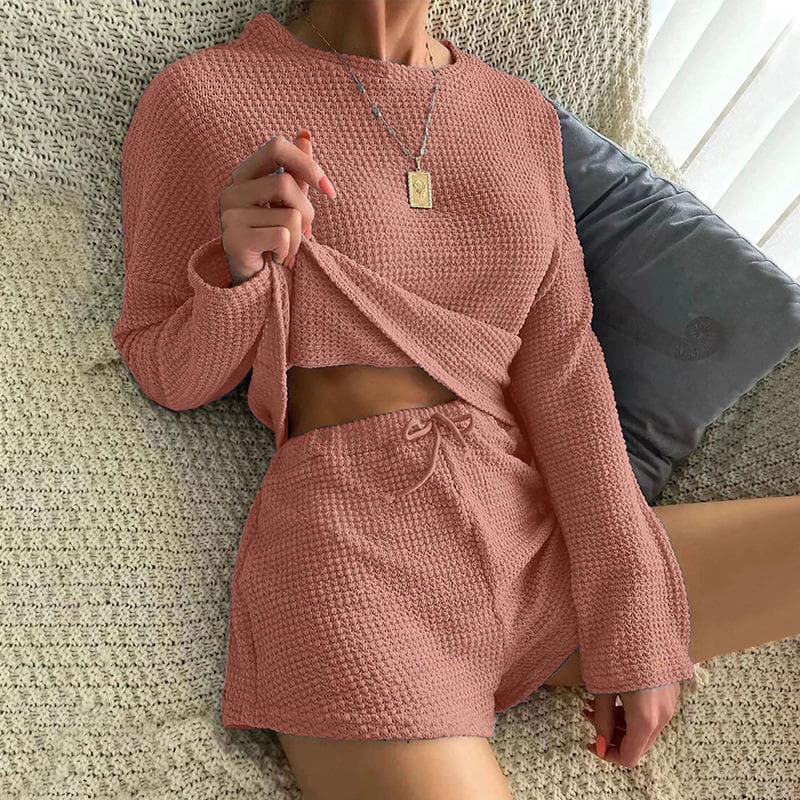 Knitted Shorts Factory Directly Sexy Suspender Pajamas Manufacturer Pure Color Soft Women Suit