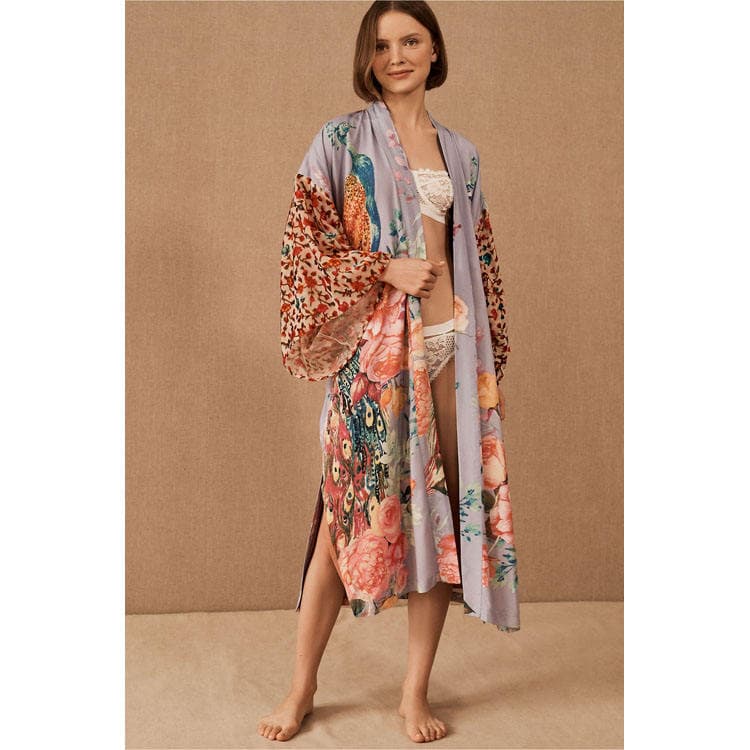 Wholesaler Loose Peacock Pattern Printed Women Cardigan Bikini Sun Long Shirt Beach Sexy Cover Ups