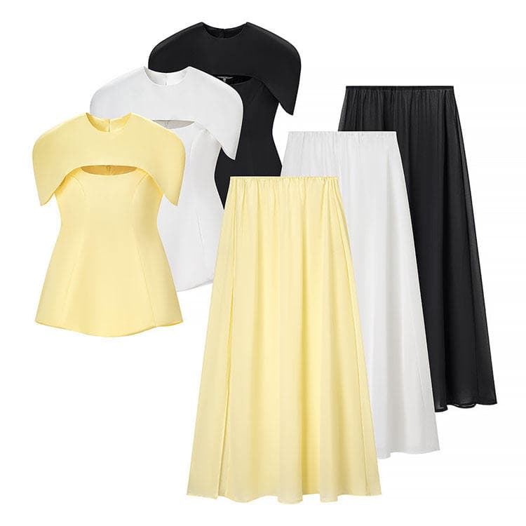 Wenshuo Hot Selling Women Casual Slim Fit Three Piece Set Shawl and Vest and Skirt Three Piece Set Solid Color Fashion Women Set