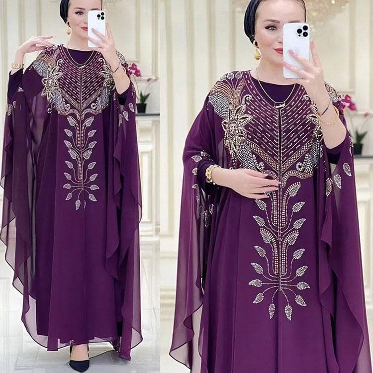 2024 New Muslim Islamic Clothing Double Layer Chiffon Patchwork Abaya Robe Long Sleeve Women Dress