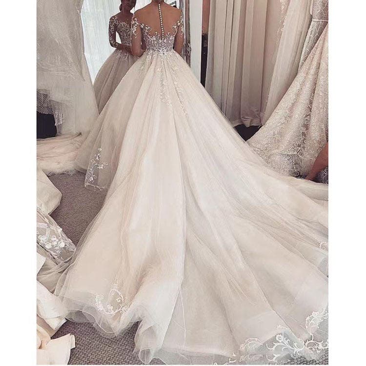 Wenshuo Long Sleeve Pearl Embroidery Wedding Dress 2025 New Style White Simple Elegant and Luxury Women Wedding Dress