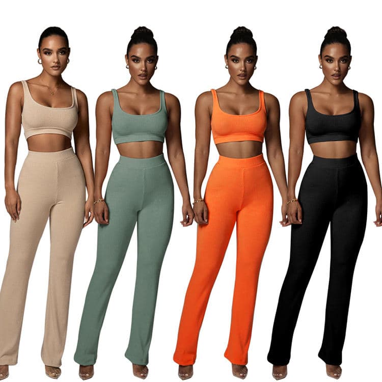 New Straight Hip Tight Casual Pants Solid Color Sleeveless Vest Casual Suit