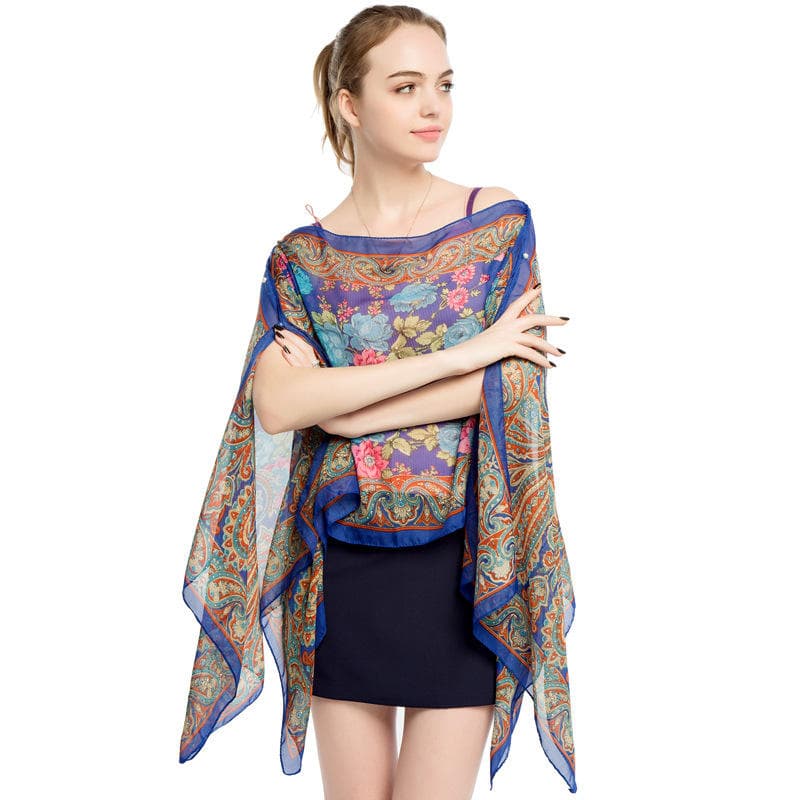 Summer Sunshade Chiffon Scarf Patterned Beach Bikini Cape Factory Directly Multifunctional Light Shawl Wholesale