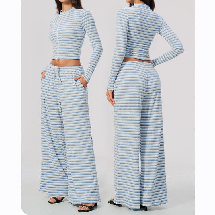 2026 New Double-faced Fleece Workout Set Long Sleeves Zipper Jacket and Wide Leg Pants 2 Piece Yoga Set