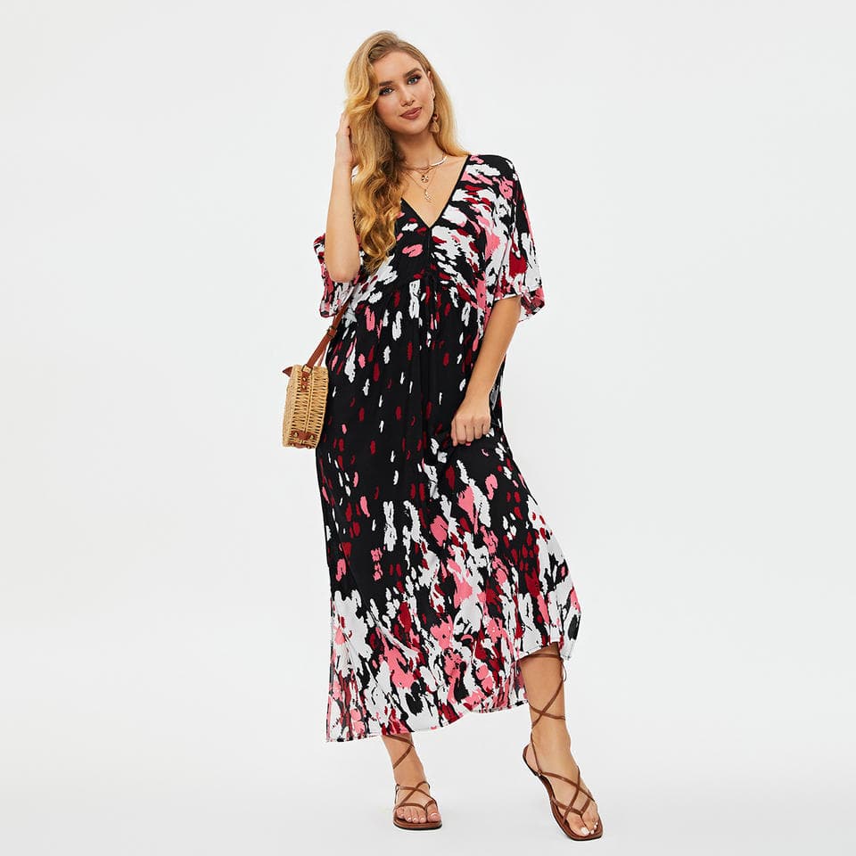 Bikini Cover up Wholesale Manufacturer Pattern Printing V Neck Beach Cover Ups Rayon Holiday Dress Factory Directly