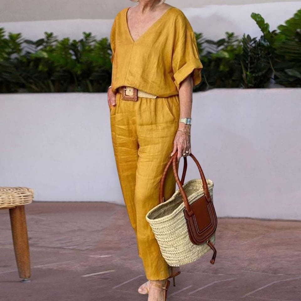 S-5XL V Neck Solid Color Tops Wholesale Women Suits Custom logo Loose Trousers Factory Directly