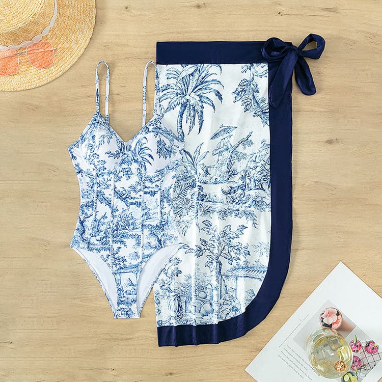 2023 New Tight and Slim Swimsuit Women's French Hard Pack Sunscreen Long Dress Two Piece Hot Spring Swimsuit