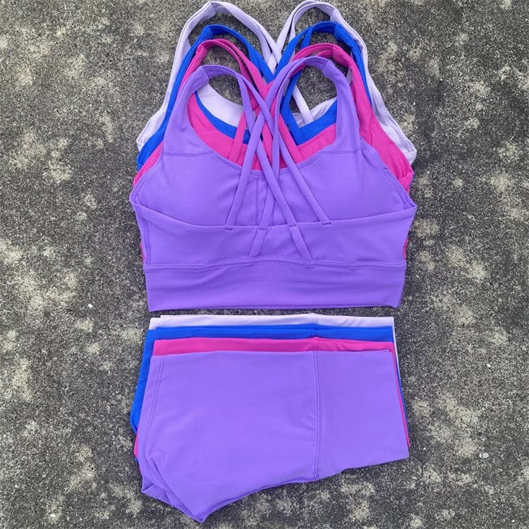Fitness Set Soft Nude Feeling Skinny Yoga Shorts Hollow Out Back Beauty Back Cross Underwear Gym Yoga Set