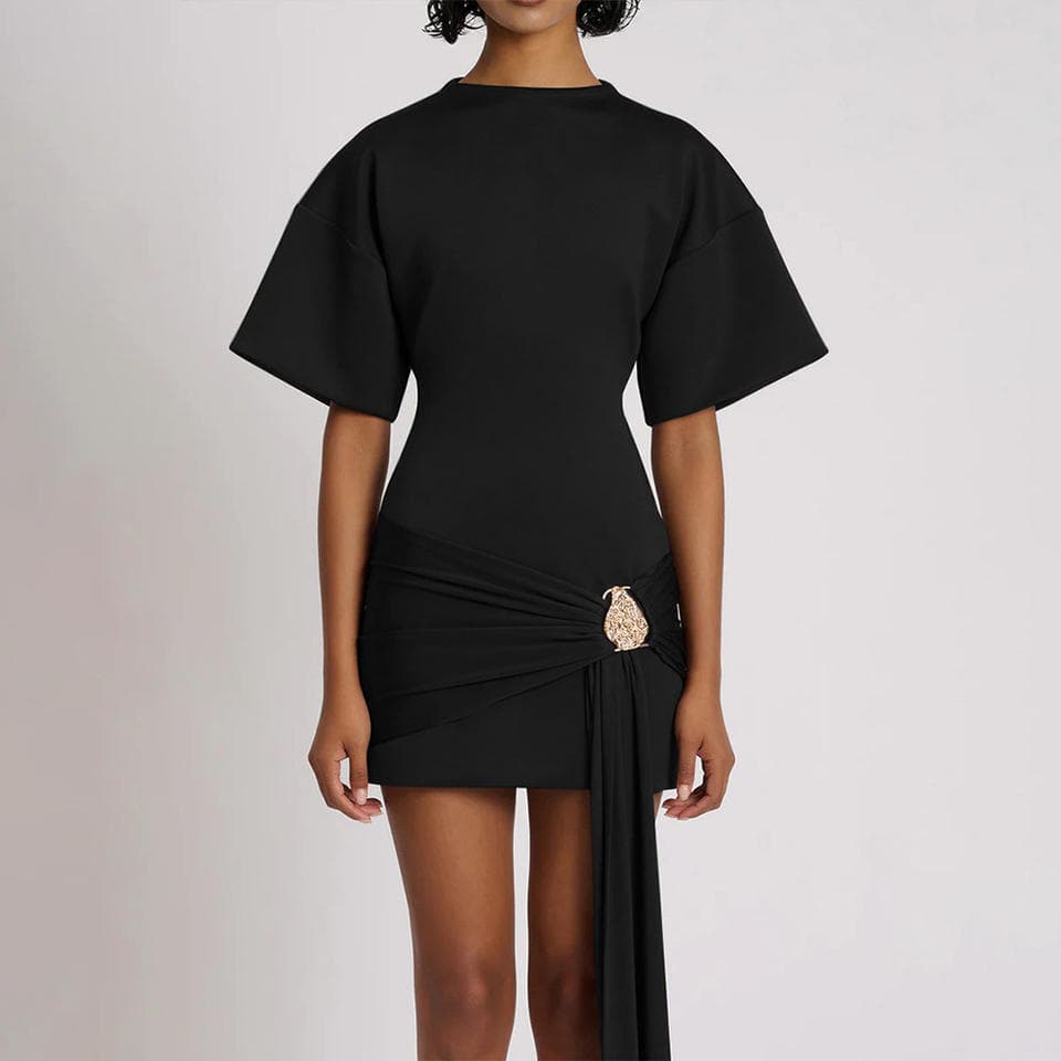 Wenshuo Short sleeve Dress Wholesale Bandage Mini Dress Custom logo Solid Color Dress Factory Directly