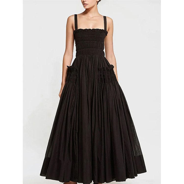 Hot Sell 2023 Elegant Casual Dress Summer Sleeveless Backless Halter Pleated Ruched Solid Slim Long Dress