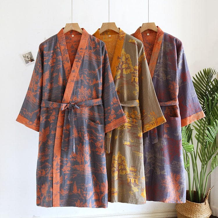 Wenshuo Casual Belted Loungewear Wholesale Kimono Style Sleepwear Custom logo Loose Cotton Sleepwear Factory Directly