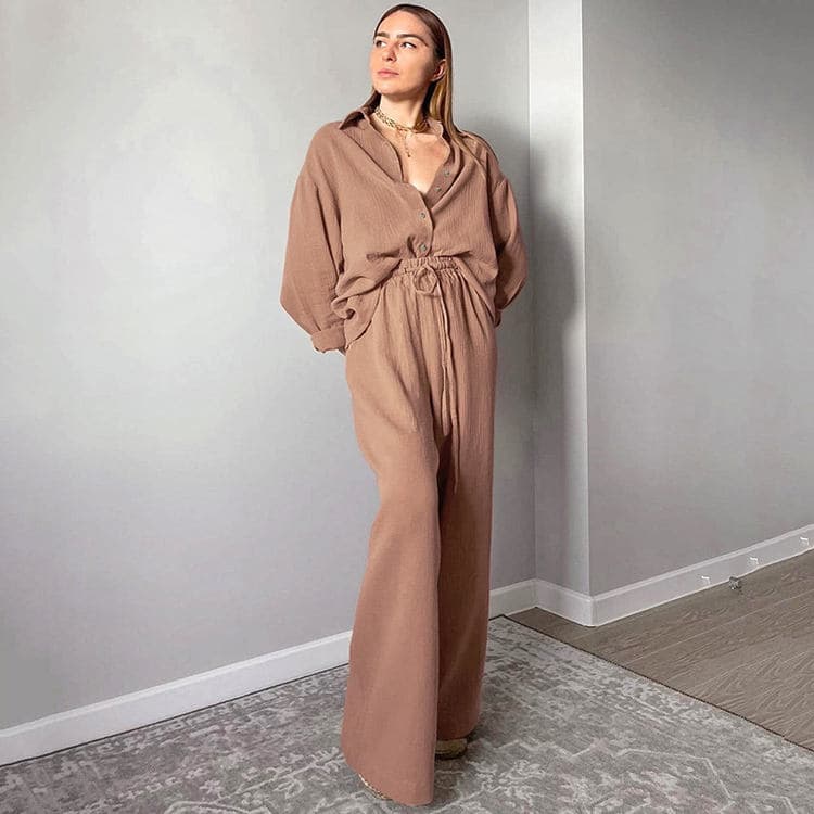 Summer Pajamas Loose Double Layer Gauze Set Fashionable and Wearable for Women's Home Wear