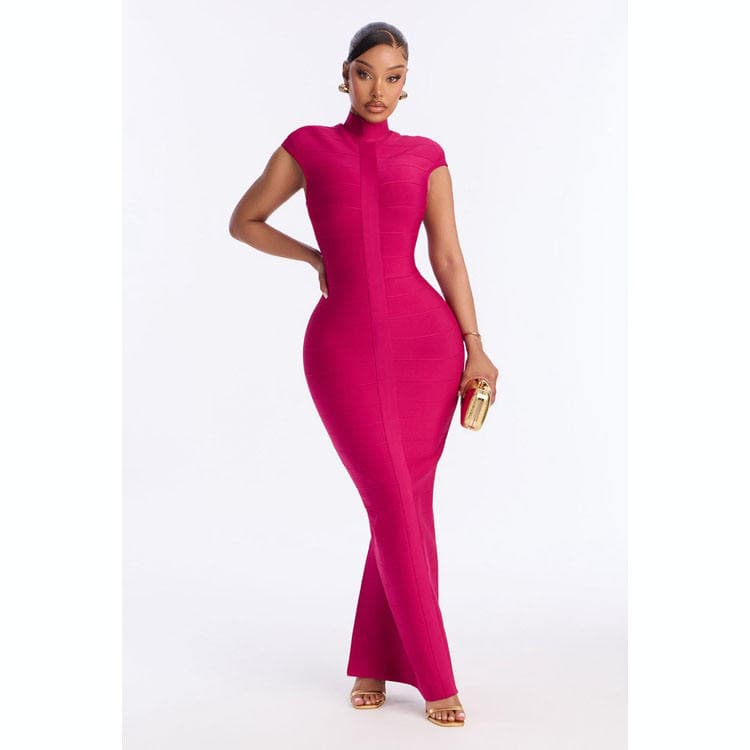 Wenshuo Sexy Fitted Maxi Dress Wholesale Stand up Collar Dress Custom logo Solid Color Dress Factory Directly