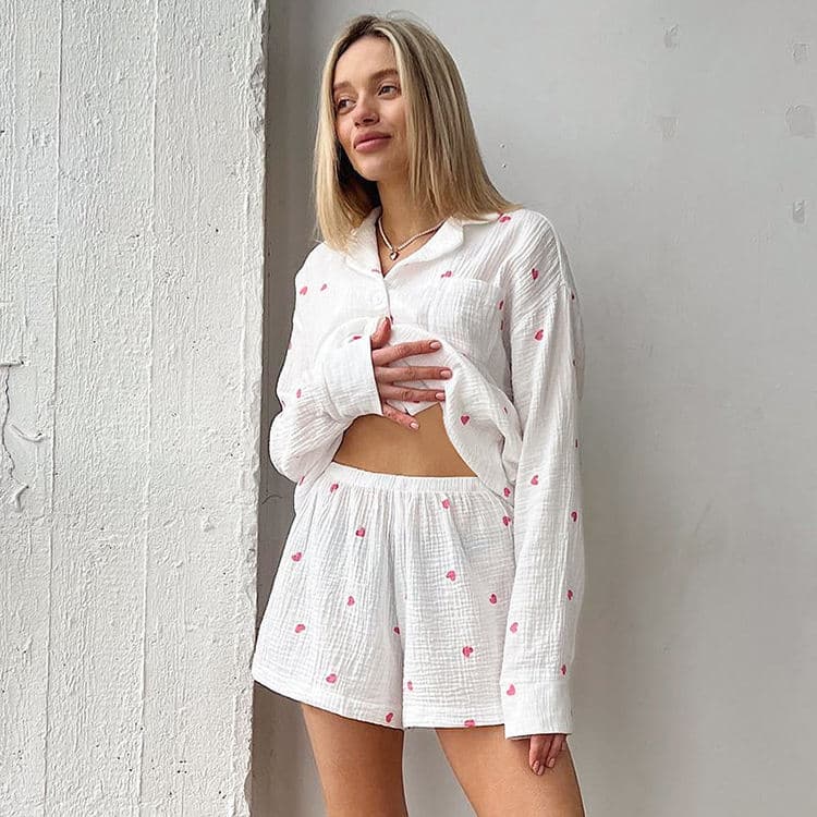 2023 Autumn Fashion Love Printed Pajamas Two Piece Set Casual Soft Short Women Home Clothes