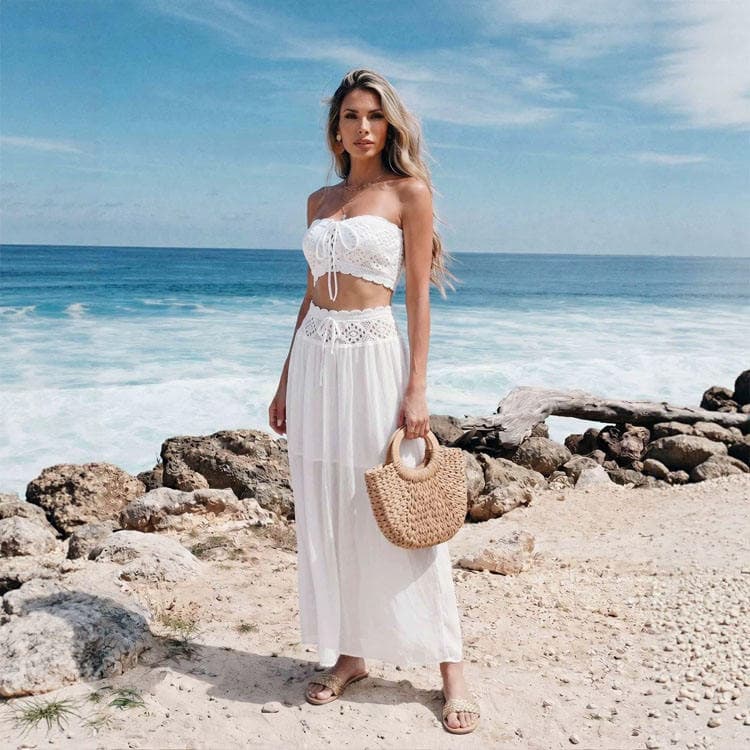 Wenshuo Hollow Knit Dress Wholesale Fashion Mesh Dress Custom logo Beach Dress Set Factory Directly