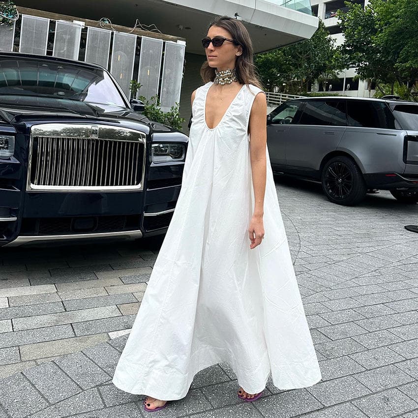 Wenshuo Casual Sleeveless Dress Wholesale V Neck Loose Dress Custom logo Solid Color Long Dress Factory Directly