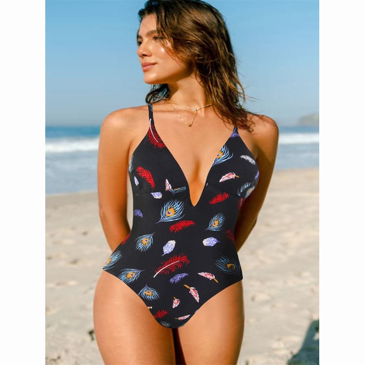 Deep V Solid Color Surf Beach Swimsuit Sexy Hollow Out New Design 2024 New One Piece Bikini