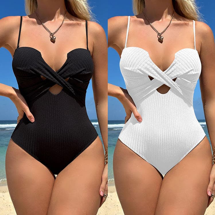 Factory Price Sexy Solid Color Special Fabric One Piece Hard Cup Hollow Bikini Swimsuit