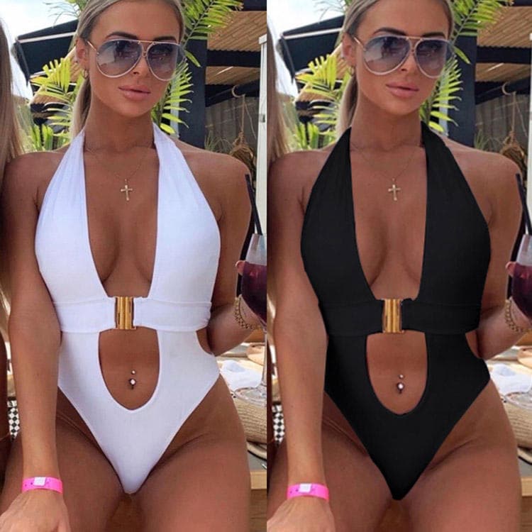 New Arrival One Piece Swimsuit Sexy V Style Beachwear Solid Color Swimwear